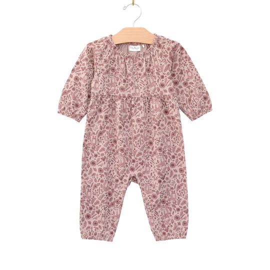 Raglan Long Pant Romper- Floral Fox