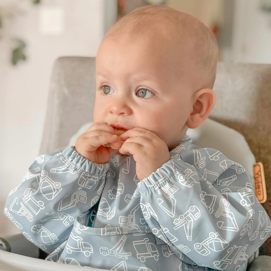 Construction Blue Long Sleeve Bib/ Montessori Play