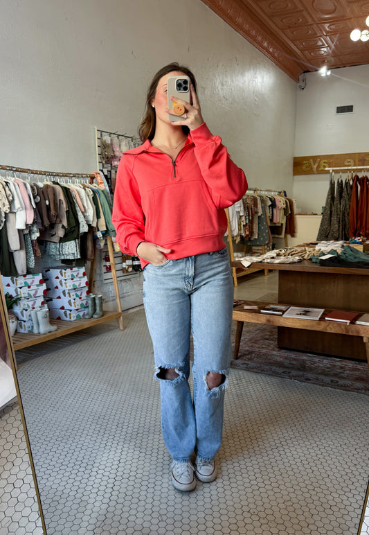 Athletic Quarter Zip- Coral