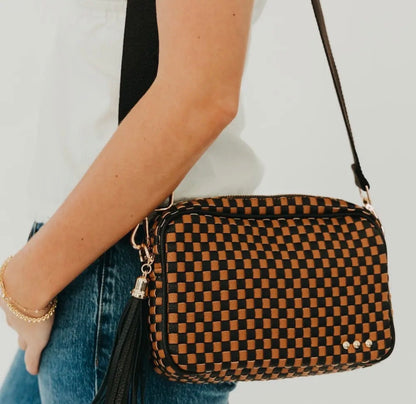 Woven Crossbody Bag: Checkered Coffee