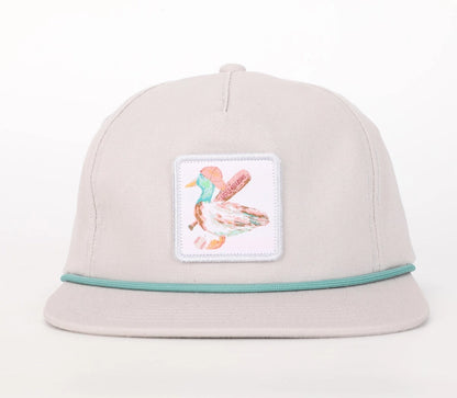 Cream hat with embroidery and rope trim