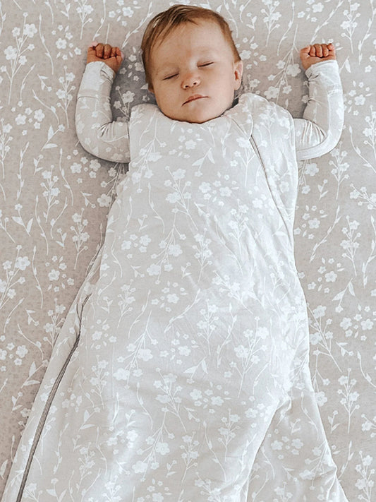 Grey floral crib sheet