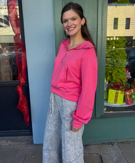 Athletic Quarter Zip: Bubble Gum Pink