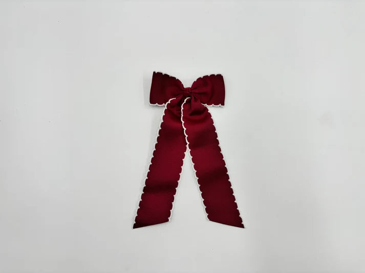 Long Tail Bow: Maroon with White Trim