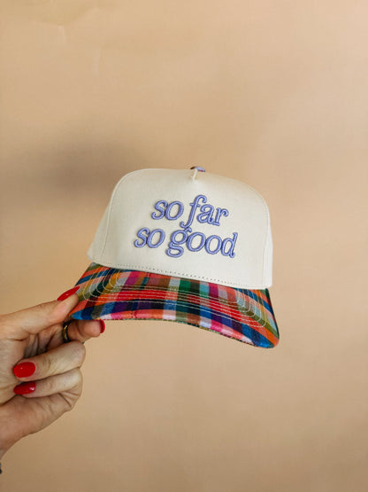 So Far, So Good Trucker Hat Plaid