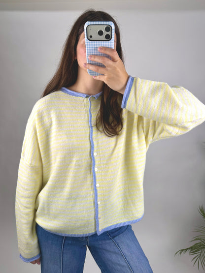 Striped Cardi Top: Yellow/Blue Trim