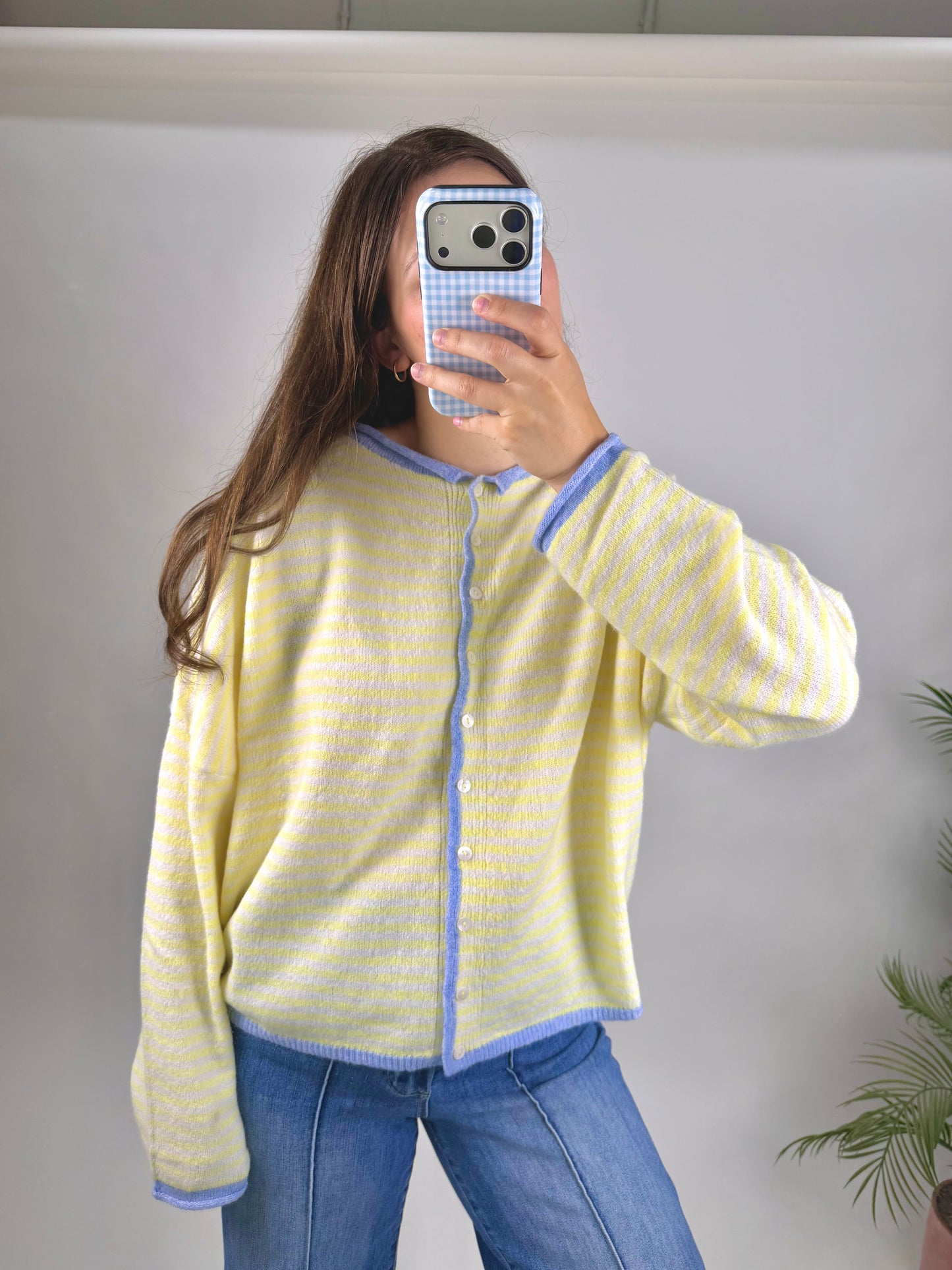 Striped Cardi Top: Yellow/Blue Trim