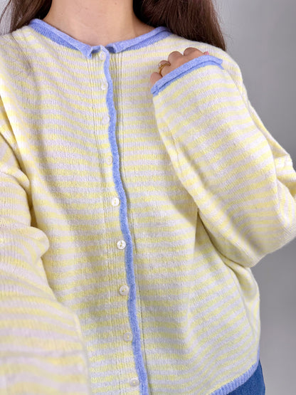 Striped Cardi Top: Yellow/Blue Trim