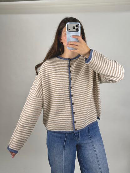 Striped Cardi Top: Tan/Denim