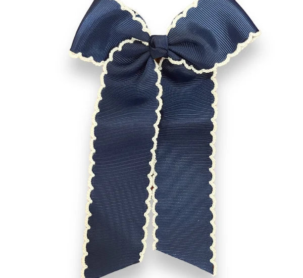 Long Tail Bow: Navy with White Trim