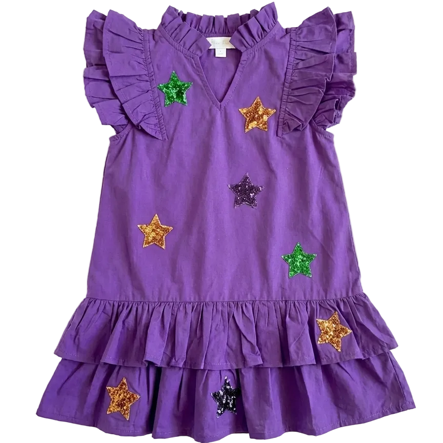 Purple dress with sequin stars on it