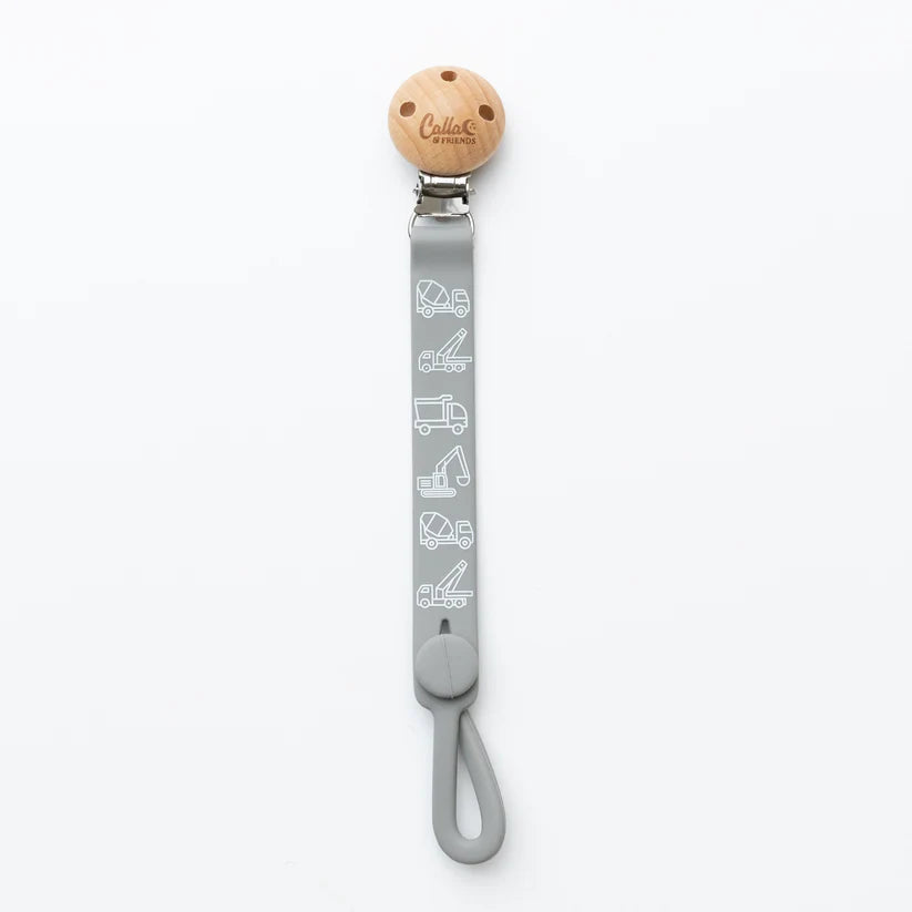 Gray clip for teethers, pacifiers, and toys