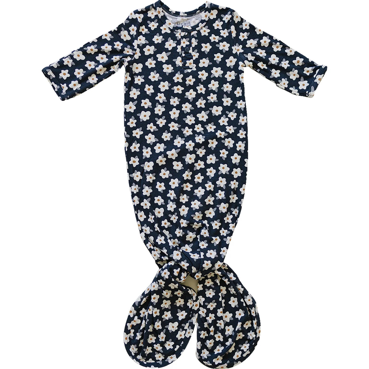 Navy floral bamboo knot gown. mebie baby