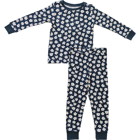 Mebie Baby. navy floral ribbed bamboo girls sleep set