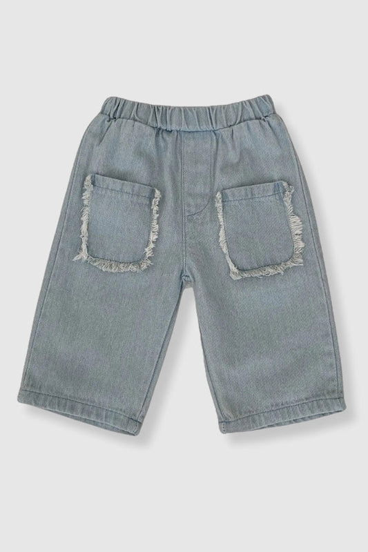 100% Cotton Raw Edge Pocket Denim Pants