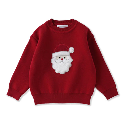 Child's Red sweater with a Santa Claus face patch 
