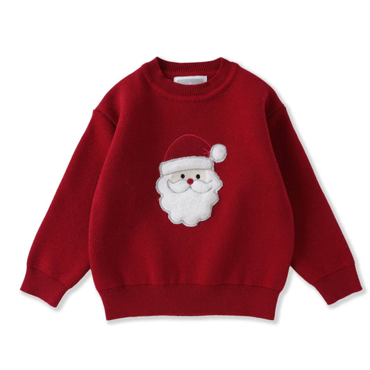 Child's Red sweater with a Santa Claus face patch 