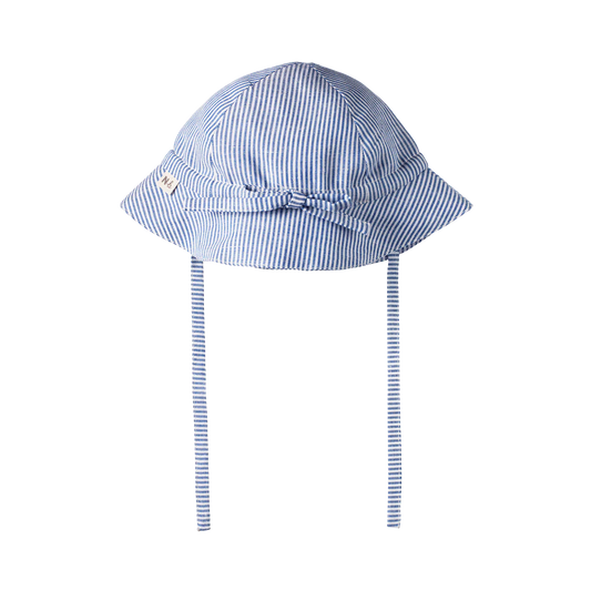 Organic Linen Baby Sunhat Blue Pin stripes
