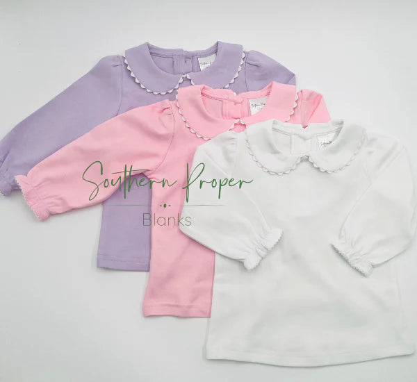 Scalloped Collar Shirt: Includes Embroidery (Three Colors)