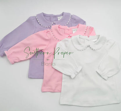 Scalloped Collar Shirt: Includes Embroidery (Three Colors)