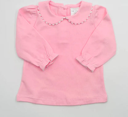 Scalloped Collar Shirt: Includes Embroidery (Three Colors)