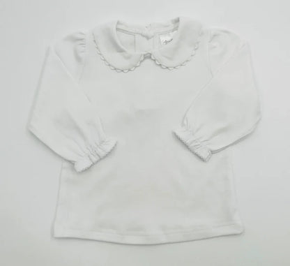 Scalloped Collar Shirt: Includes Embroidery (Three Colors)
