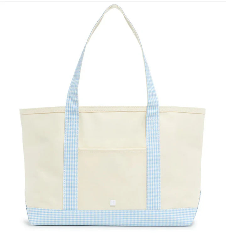Medium Tote - Coated Canvas Natural with Gingham Mist Trim