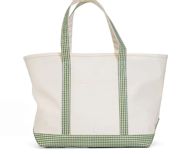 Maxi Tote - Coated Canvas Large Natural with Gingham Moss Trim