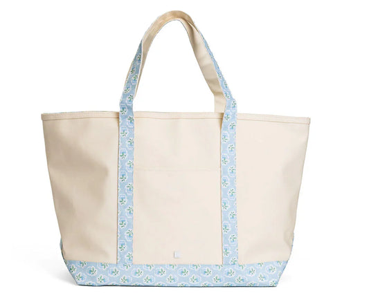 Maxi Tote - Coated Canvas Large Natural with Petite Fleur Blue Trim