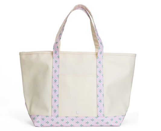Maxi Tote - Coated Canvas Large Natural with Petite Fleur Pink Trim
