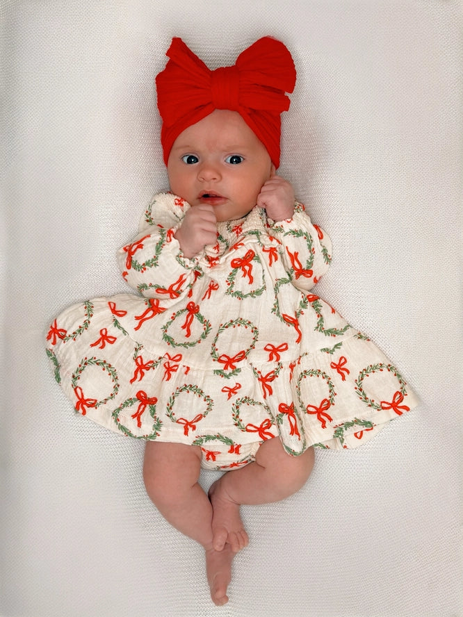 Smocked Ruffle Tiered Dress & Bloomer, Wreath