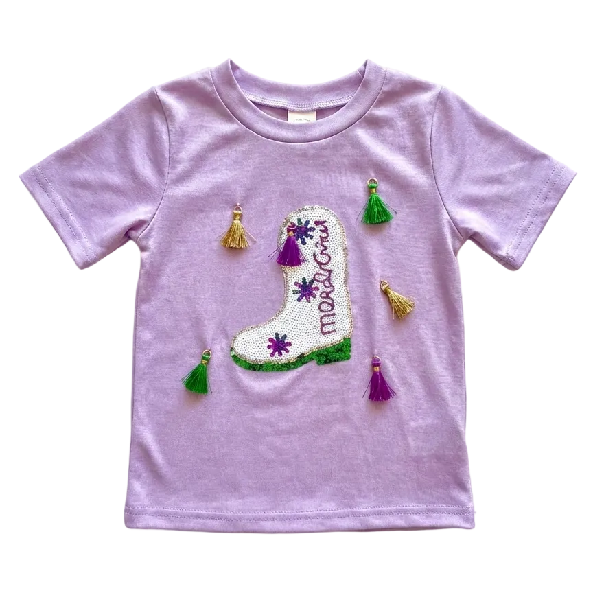 Mardi gras top with boot on it