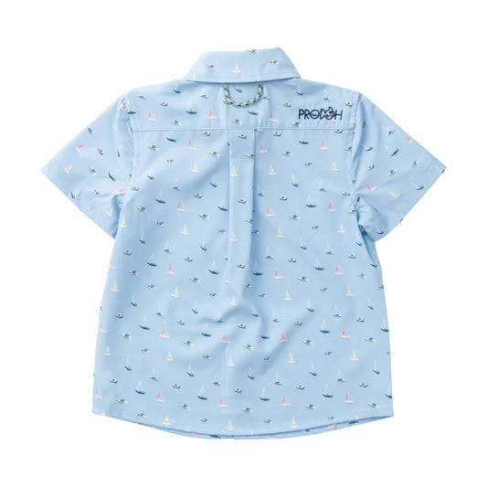 Toddler button up blue boats