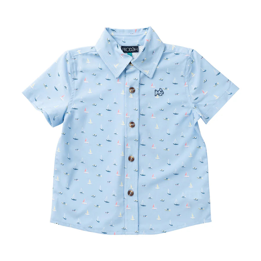 Toddler button up blue boats
