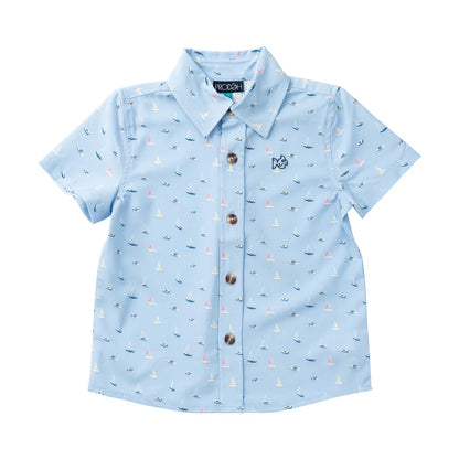Toddler button up blue boats