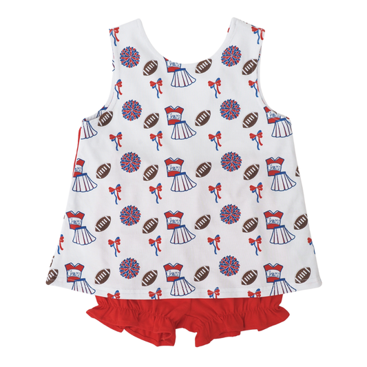 Cheer Leader Print Girls bloomer set red and blue cypress row
