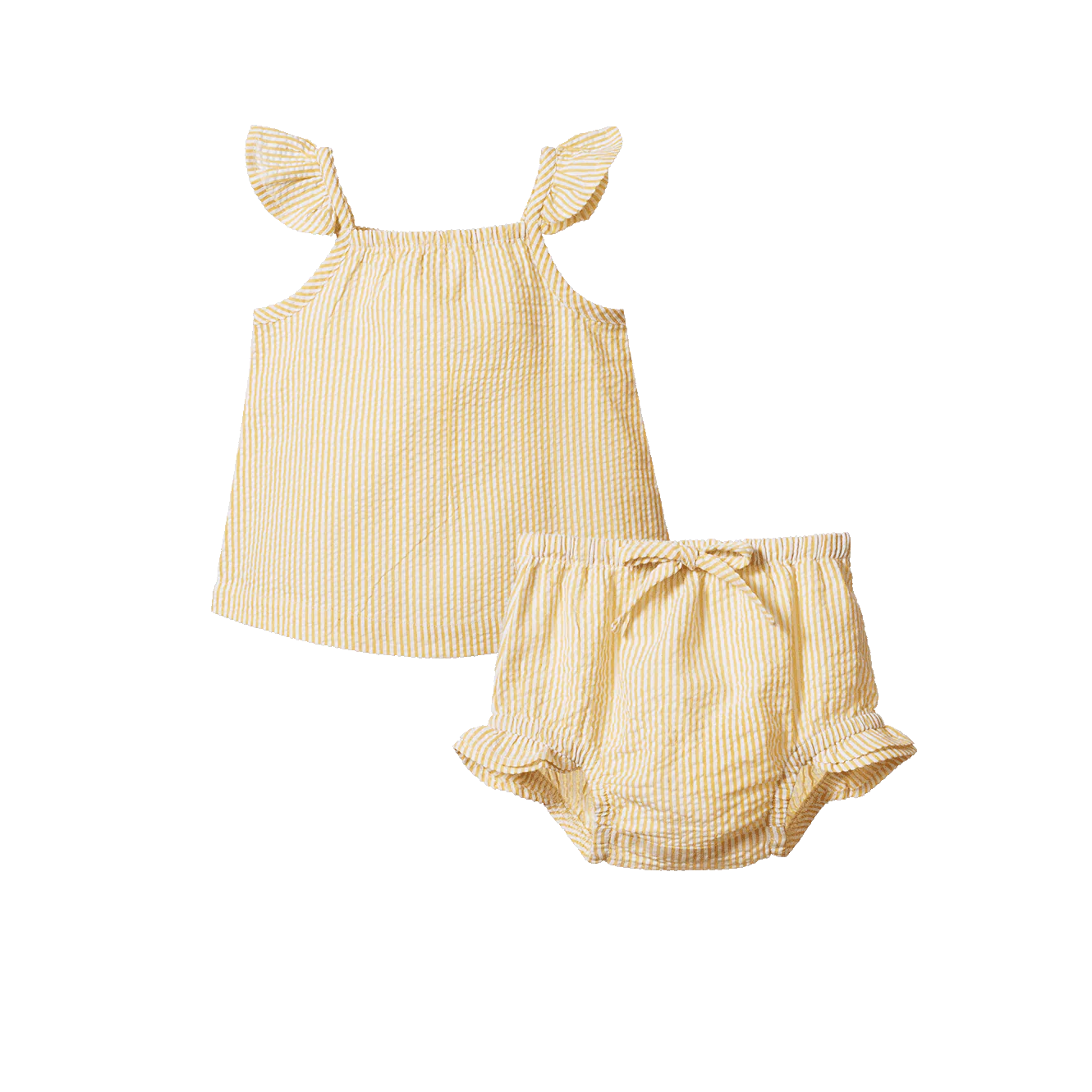 Made of all organic materials. Perfect baby summer outfit. Yellow Searsucker. 