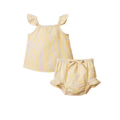 Made of all organic materials. Perfect baby summer outfit. Yellow Searsucker. 