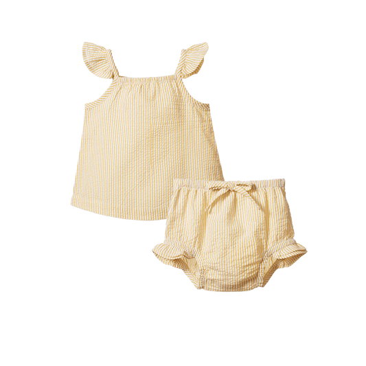 Made of all organic materials. Perfect baby summer outfit. Yellow Searsucker. 