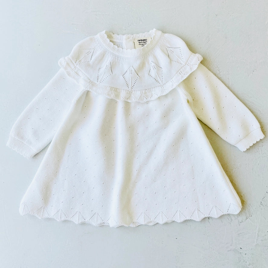 Milan Pointelle Ruffle Organic Sweater Knit Baby Girl Dress