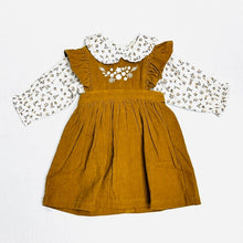 Load image into Gallery viewer, Corduroy Pinafore Baby Dress + Floral Shirt Set

