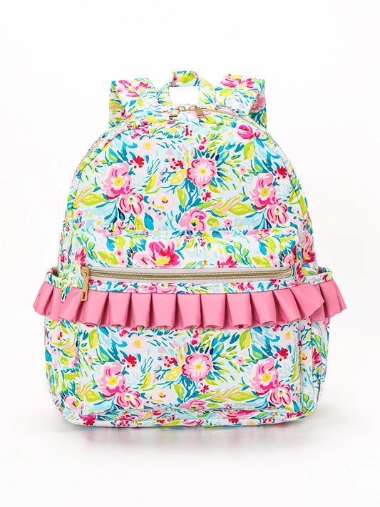 Green/Pink Floral Ruffle Backpack