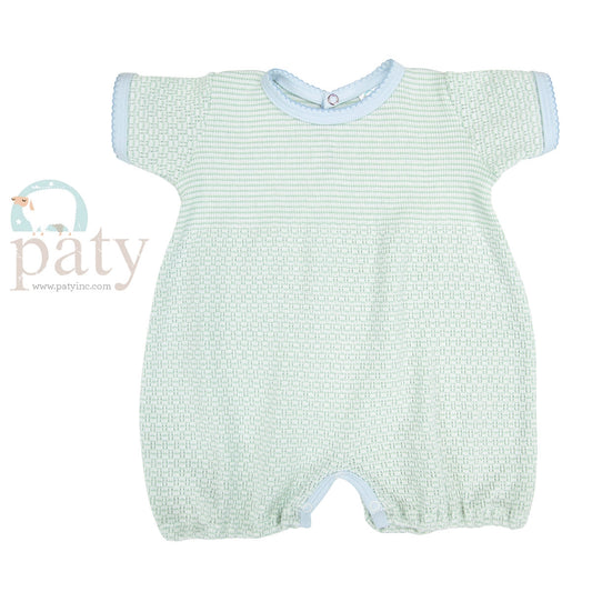 Paty Knit Solid Color Bubble with Pima Trim: Mint w/ blue Trim