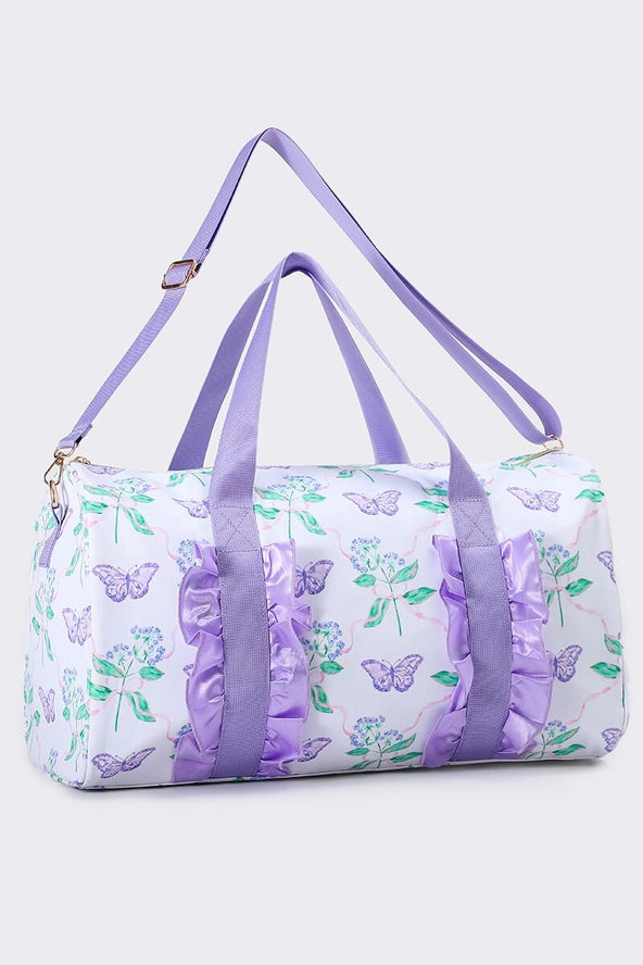 Purple Butterfly Ruffle Duffle Bag