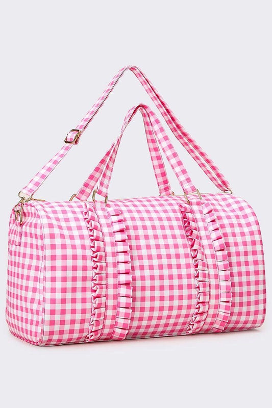 Pink Gingham Ruffle Duffle Bag