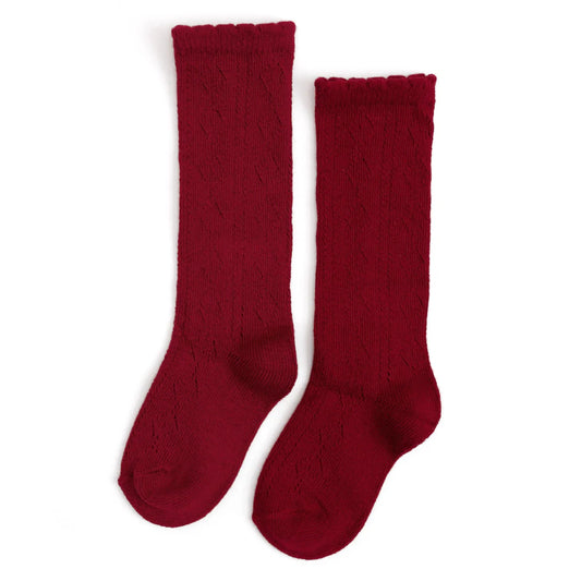 Scalloped Fancy Knee High Socks Crimson