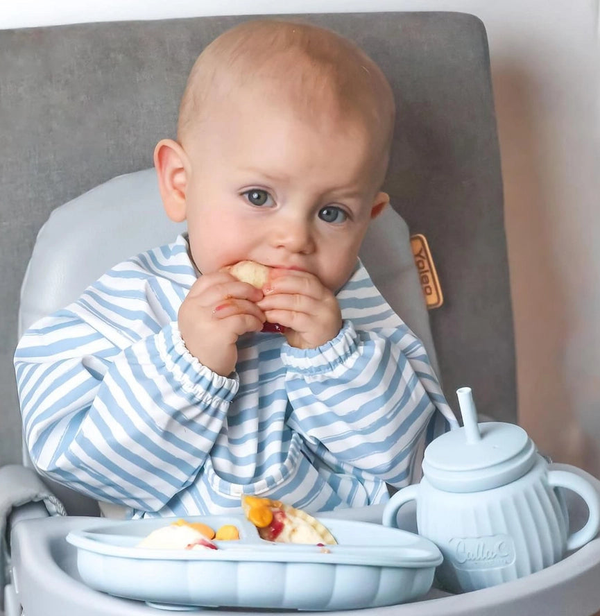 The Grayson Bib- Brush Stripes Powder Blue
