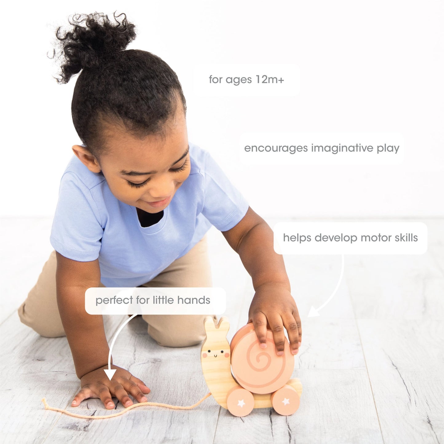 Snail Wooden Pull Toy, Rattle Shell, Baby or Toddler Toy