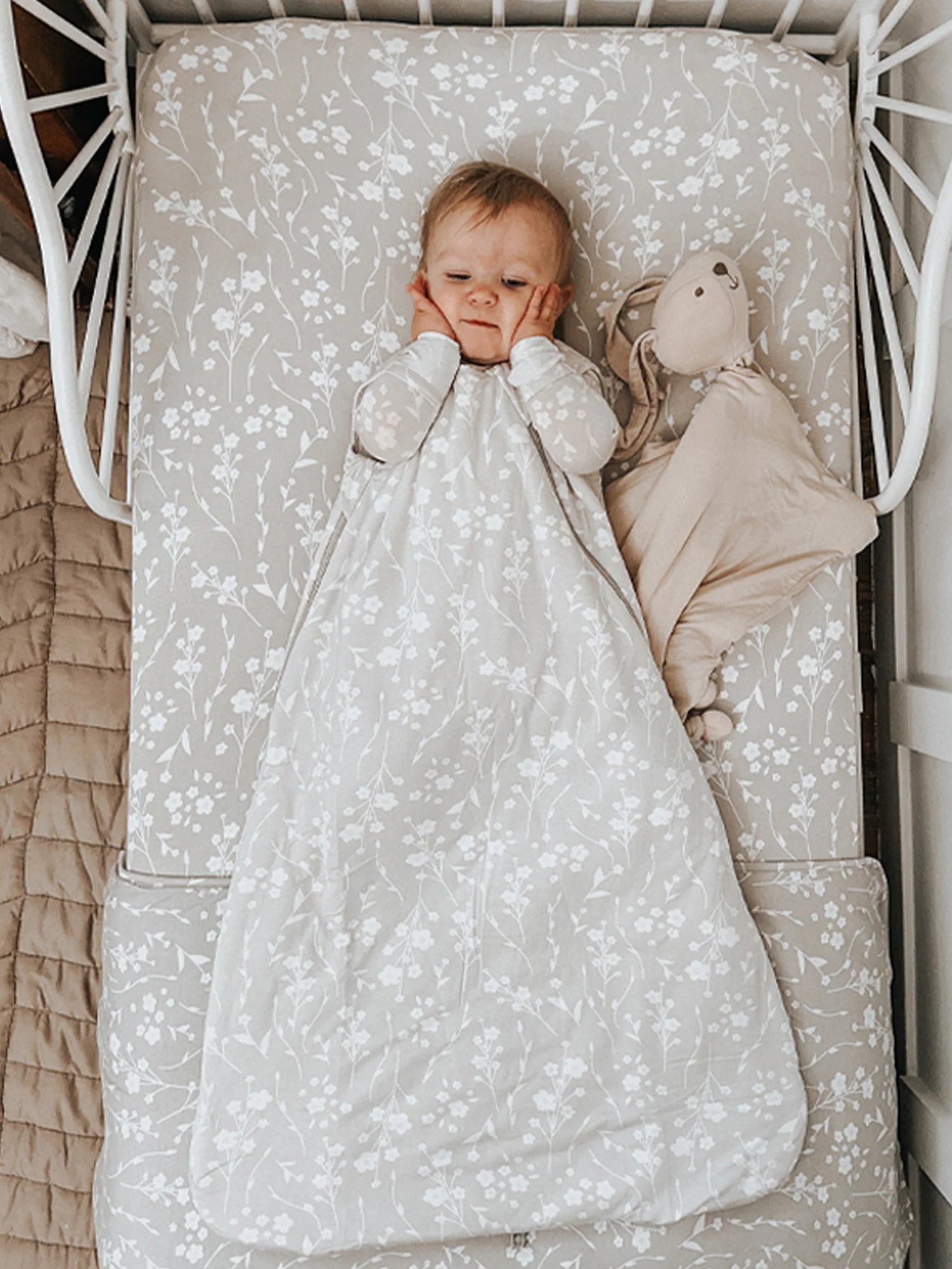 girls grey floral crib sheet