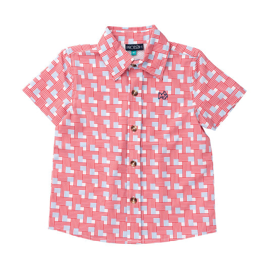 Boys' Short Sleeve Button Down Shirt - American Flag Plaid